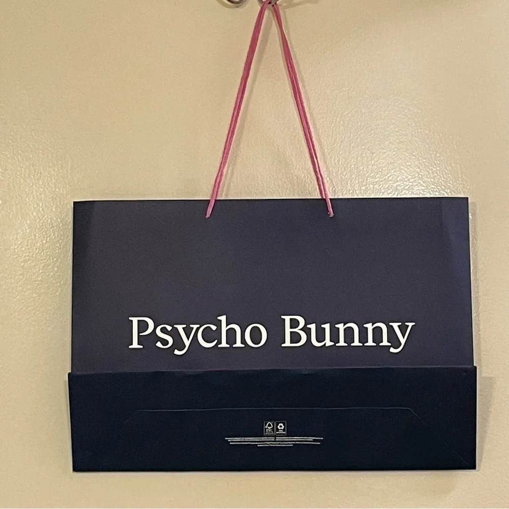 PSYCHO BUNNY Reusable Shopping Gift Bag with Wrapping Paper and Stickers